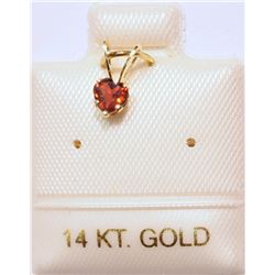 14K GOLD GARNET HEART-SHAPED PENDANT