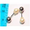 Image 2 : STERLING SILVER REVERSIBLE 2 IN 1 PEARL EARRINGS