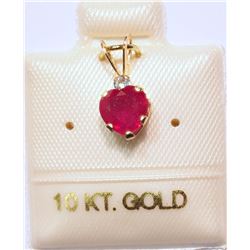 10K GOLD RUBY & AQUAMARINE HEART-SHAPED W/ COA
