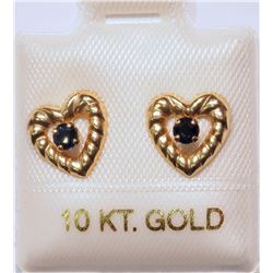 10K GOLD SAPPHIRE HEART DESIGN EARRINGS