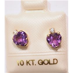 10K GOLD AMETHYST & CUBIC ZIRCONIA HEART-SHAPED