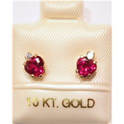 10K GOLD CREATED RUBY HEART-SHAPED EARRINGS