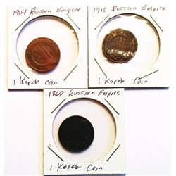 LOT  OF 3 IMPERIAL RUSSIAN 1 KOPEK COINS