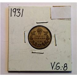 1931 CANADIAN SILVER 10 CENT COIN