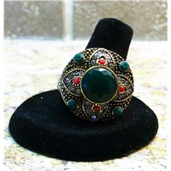 TURKISH STYLE FACETED RUBY & EMERALD & CLEAR TOPAZ