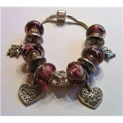 PANDORA STYLE BRACELET IN PINK/PURPLE TONES