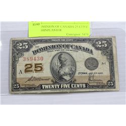 1923 DOMINION OF CANADA 25 CENT NOTE SHINPLASTER