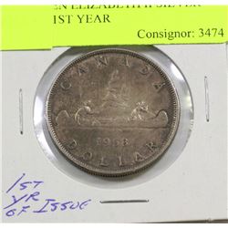 1953 QUEEN ELIZABETH II SILVER DOLLAR-1ST YEAR