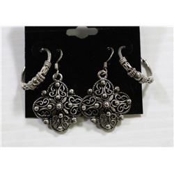 .925 STERLING SILVER HOOP & EARRING TWO PAIR SET