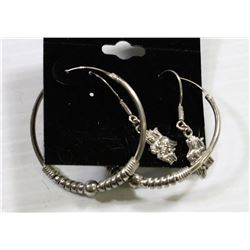 .925 STERLING SILVER HOOP & EARRING TWO PAIR SET