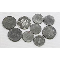 SET OF 8 NAZI COINS WITH SWASTICK  1 & 10 PFENNIG