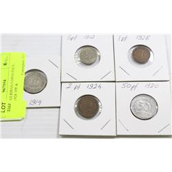 LOT OF 5 GERMAN COINS INCL. 1912-5PF,1928-1PF &