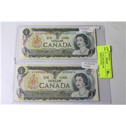 TWO VF 1973 ONE DOLLAR REPLACEMENT NOTES