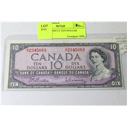 UNC 1954 MISCUT TEN DOLLAR BANKNOTE