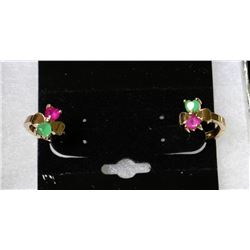 #18-9K SOLID GOLD NATURAL RUBY,EMERALD EARRINGS