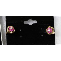 #19-9K SOLID GOLD NATURAL RUBY &CZ EARRINGS