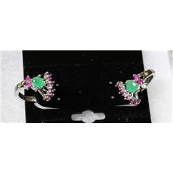 #21-9K SOLID GOLD NATURAL RUBY & EMERALD EARRINGS