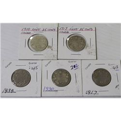 CANADIAN SILVER QUARTERS X5