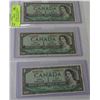 Image 1 : PAGE OF THREE 1954 CANADIAN ONE DOLLAR BANKNOTES