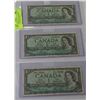 Image 1 : PAGE OF THREE 1954 CANADIAN ONE DOLLAR BANKNOTES