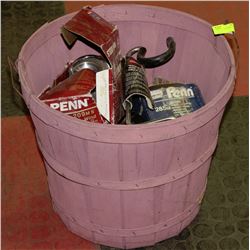 BASKET WITH 6 ASSORTED FISHING REELS