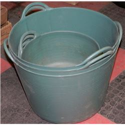 FOUR HORSE FEED BUCKETS