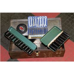 SILVER TOOL BOX WITH 2 -SOCKET SETS,50' TAPE
