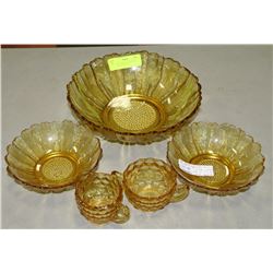 VINTAGE AMBER 10-1/2"X3" BOWL BY ANCHOR HOCKING AND SUNFLOWER SALAD BOWL