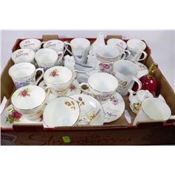 TRAY OF ANNIVERSERY CUPS/SAUCERS/PITCHER & MORE