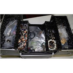 LARGE LOCKING JEWELLERY CASE  WITH CONTENTS- OPENS THREE LAYERS