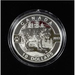 2013 FINE SILVER O CANADA  WOLF $10 PROOF CON
