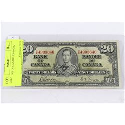 1937 BANK OF CANADA $20 BANK NOTE