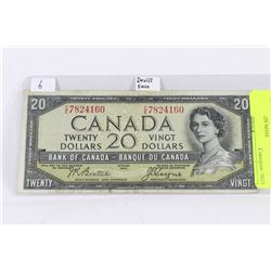 1954 BANK OF CANADA DEVILS FACE VARIETY $20 NOTE