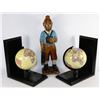 Image 1 : SET OF GLOBE BOOK ENDS & HAND CARVED BIRD WATCHER