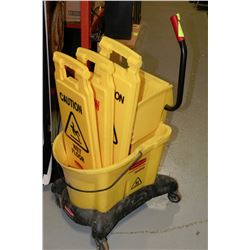 WASH PAIL AND 3 WET FLOOR SIGNS