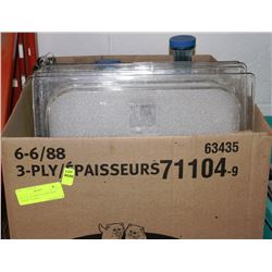 BOX OF ASSORTED CLEAR TRAY LIDS & UTENSILS