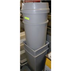 2 ROUND GARBAGE CANS WITH LIDS & 2 SQUARE- NO LIDS