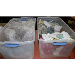 TWO CLEAR PLASTIC TOTES OF VASES