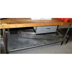 BUTCHER BLOCK PREP TABLE WITH STAINLESS STEEL TOP
