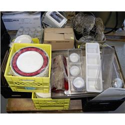 PALLET OF RESTAURANT ITEMS INCLUDING DISHES, CAKE