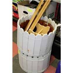 TWO WOOD PLANTERS WITH MISC ITEMS