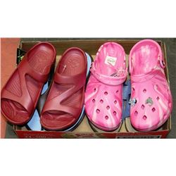 FLAT W/ 4 NEW PAIRS OF SLIP ON DAWGS,CROCS,