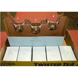 FLAT OF PARTYLITE HOLDERS W/6 BOXES OF VOTIVE