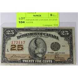 1923 DOMINION OF CANADA 25 CENT SHINPLASTER