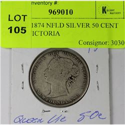 SCARCE 1874 NFLD SILVER 50 CENT QUEEN VICTORIA