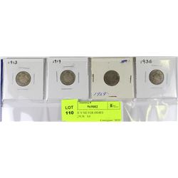 GEORGE V SILVER DIMES 1913,19,29,36   X4