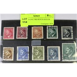 SET OF 10-1942 3RD REICH HITLER STAMPS