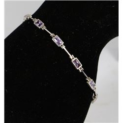 VINTAGE .925 SILVER AMETHYST BRACELET - 7"
