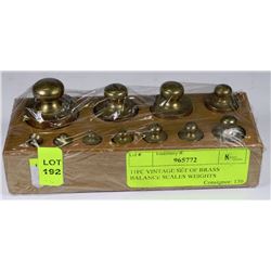 11PC VINTAGE SET OF BRASS BALANCE SCALES WEIGHTS