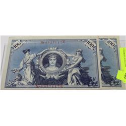 2-GERMAN 100 MARKS UNCIRCULATED 1908